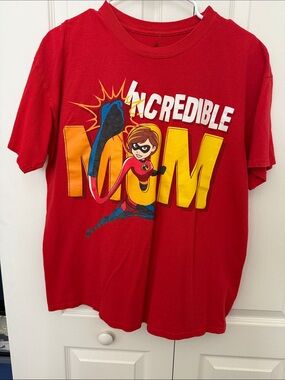 Disney Red 'Incredible Mom' Graphic Tee with Yellow & Blue Accents